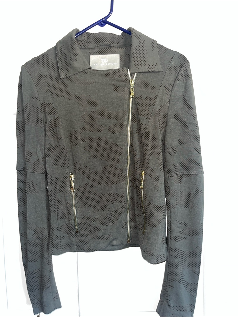 Tart Collections Camo Perforated Moto Jacket with Gold Hardware